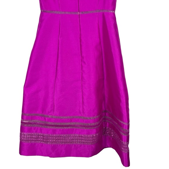 ADRIANNA PAPELL PINK LATTICE LACE TRIM A LINE SLEEVELESS MIDI COCKTAIL DRESS - Picture 8 of 15